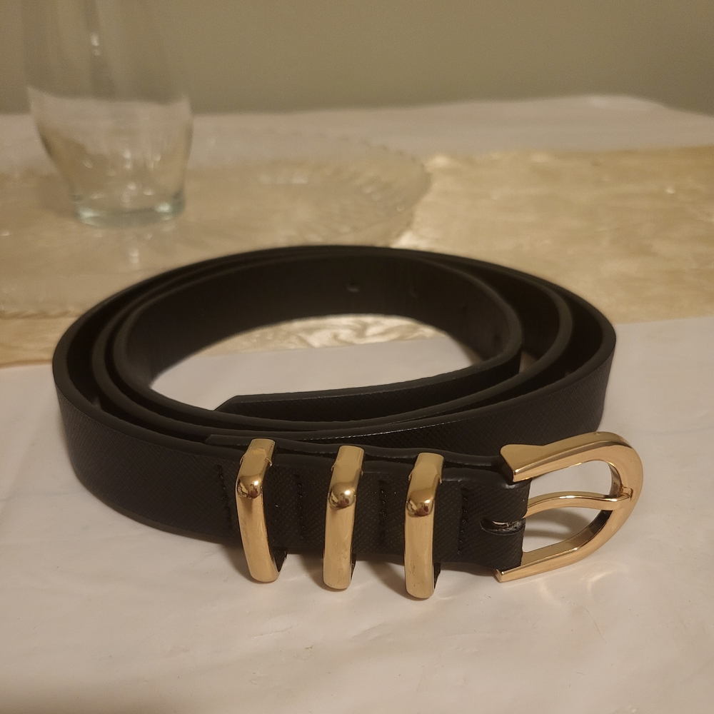 Elegant Black Belt with Gold Buckle